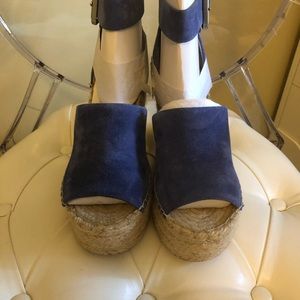 Denim blue suede sandals